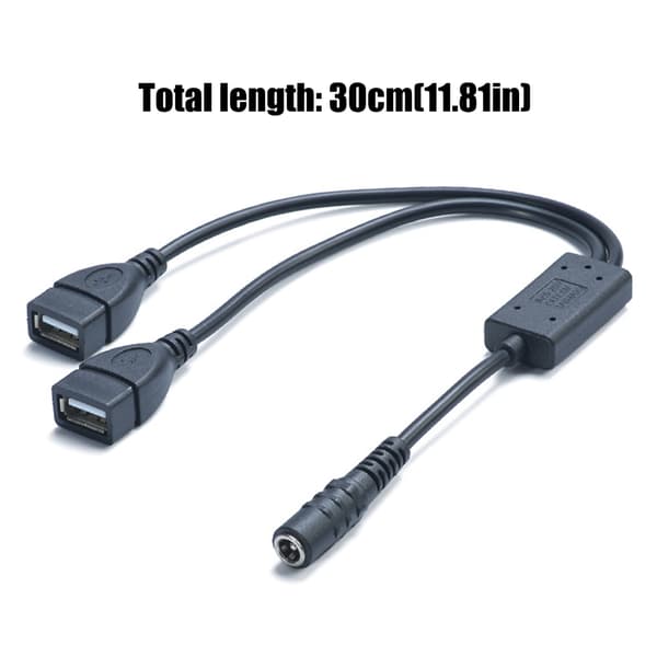 DC5.5x2.1mm til dobbelt USB-strømadapterkabel til opladning af 2 enheder