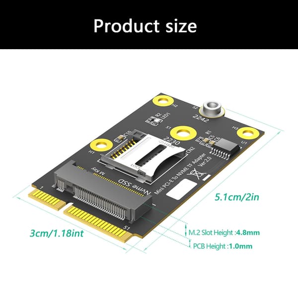 2 i 1 Mini PCIE til TF-kort USB2.0 og M.2 Key M Adapter Industriel