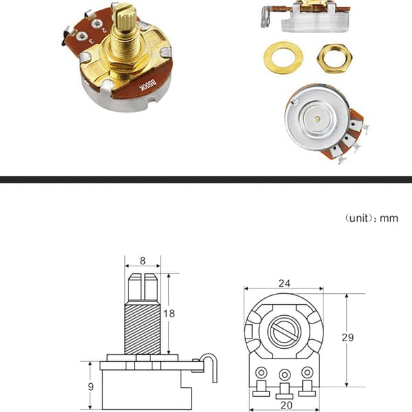 Mini Potentiometer Bajonett Kort Delad Axel Gitarr Kontroll Ton Volym Delar