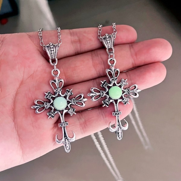 Cross hänge halsband självlysande sten Choker nyckelbenet kedja uttalande smycken Green
