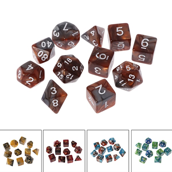 11-sidiga tärningar D4 D6 D8 D10 D12 D20 för RPG DND D&D-set Green gold