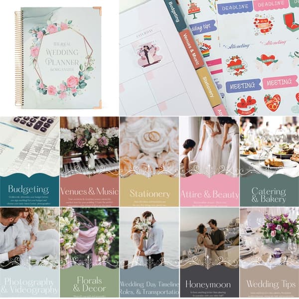 Inbunden Bröllopsplanerare Bok Blommig Bröllopsdagbok Förlovningspresent Bok