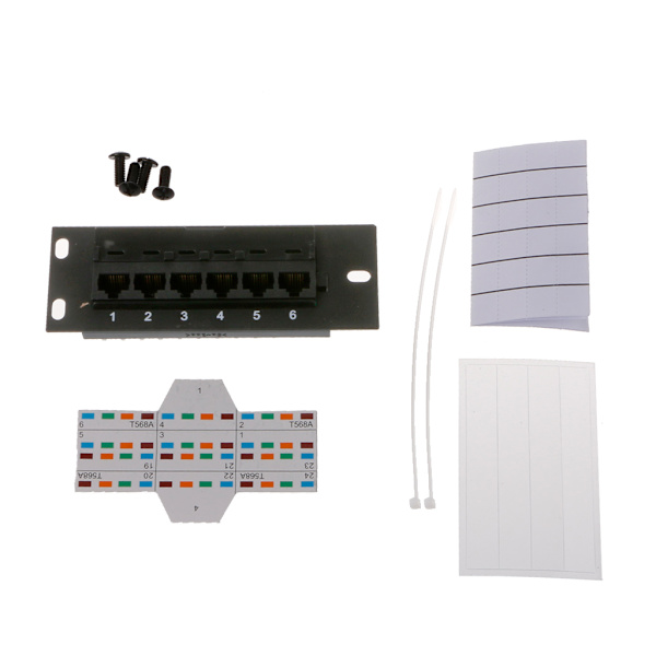 6-ports rett gjennom CAT5e Patch Panel RJ45 nettverkskabeladapter Keystone Jack Ethernet distribusjonsramme UTP 19in