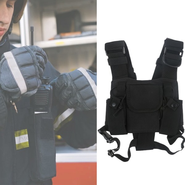 Svart Universal Radio Chest Harness Rig Hölster Pack för Universal Walkie Talkie