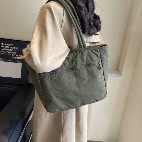 Axelväska Shoppingväska Tote Handväska Mode Nylon för kvinnor Bokväska Khaki