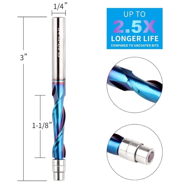 Spiral Overfræser Trimmer Bit Træbearbejdning Trimmer Bit 1/4\" Skafter 3\" Længde