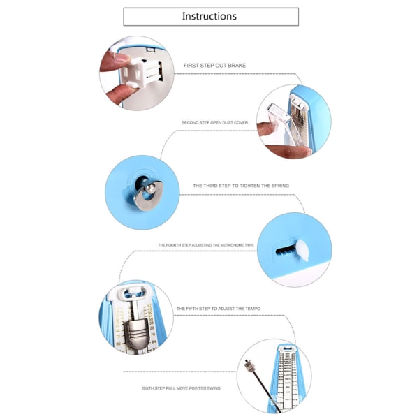 Mekanisk metronom, universell metronom for piano, gitar, fiolin Blue