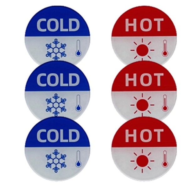 6 stk akryl-klistermærker til varmt og koldt vand, klart vand-identifikationsklistermærker