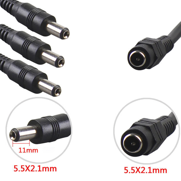 40 cm DC5521 strømkabel 5,5x2,1 mm hun til 5,5x2,1 mm hanstik Splitter ledning forlængerledning til skærme routere null - One for five