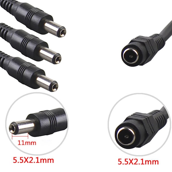 40 cm DC5521 strømkabel 5,5x2,1 mm hun til 5,5x2,1 mm hanstik Splitter ledning forlængerledning til skærme routere null - One for three