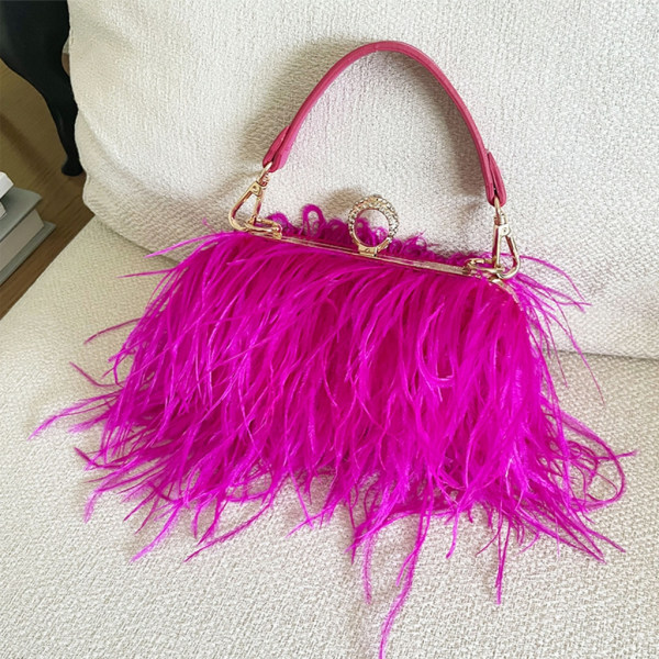 Fashion Chain skuldertaske til kvinder Plys-aften clutch taske bryllup håndtasker Pink