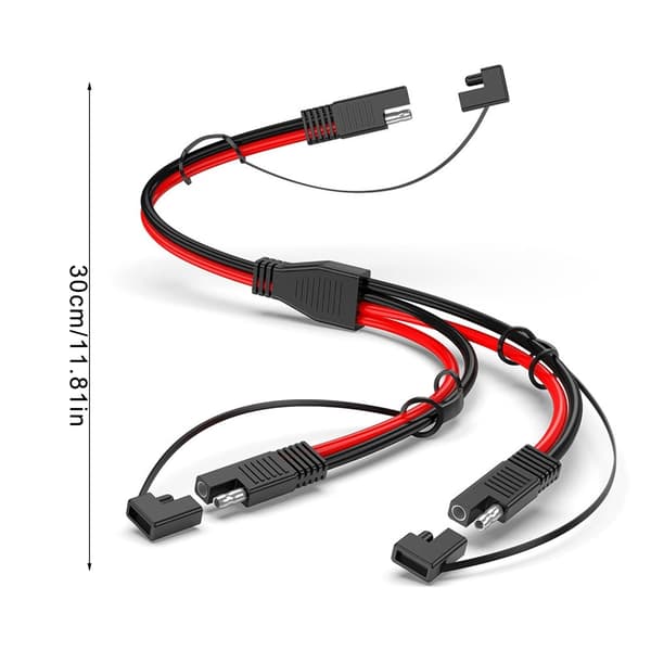 SAE Strømdeler 2-Pin Y-Kabel 30cm 14AWG Solcellepanel Ladekabler