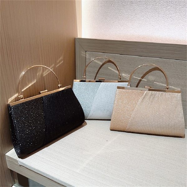 Kvinder plisseret aftentaske Glitter skuldertaske Fashion clutch pung til fest Silver