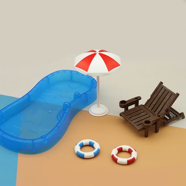 Dockskåp Mini Simulering Pool Strandstol Set Prydnadsleksak Barnpresent