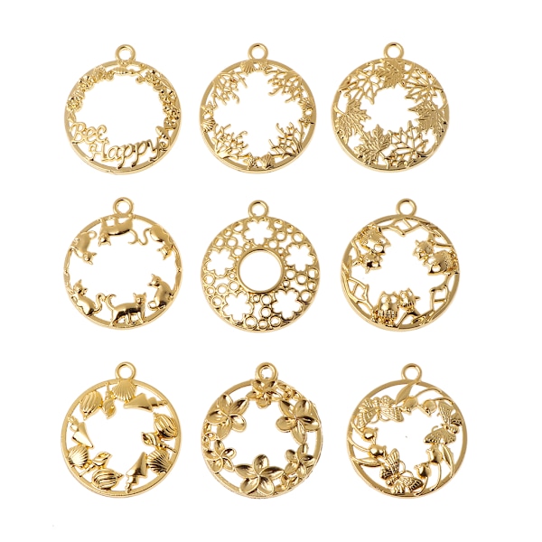 9 st Tom ram hänge smycken gör runda djur för skal Bezel hänge DIY halsband Armband Nyckelring Örhänge Craf