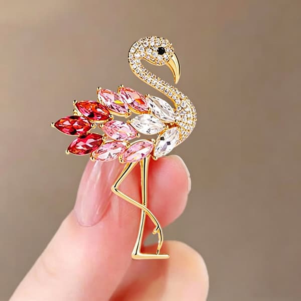 Flamingo-nål med simulerte diamanter festtilbehør