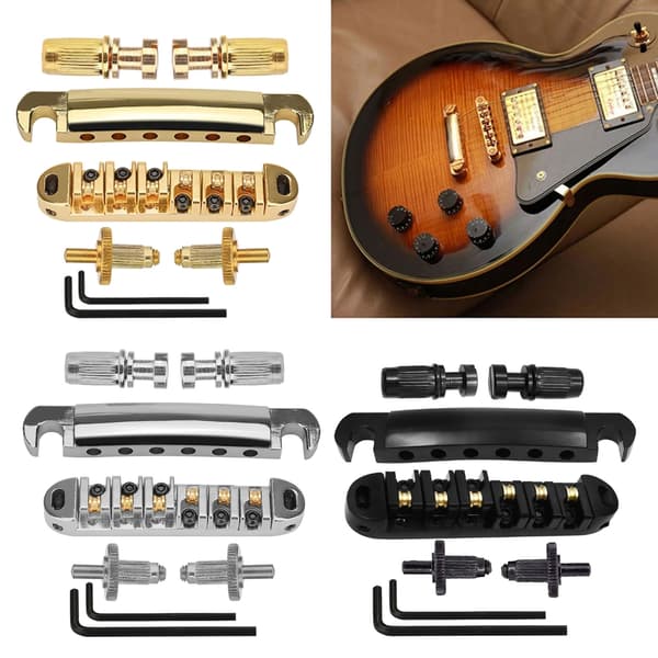 1 set 6-strängad gitarr Tune O Matic stall och stallstycke med stolpar Black