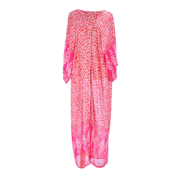 Dam Chiffon Kimono Cardigan Bohemisk Retro Röd Paisley Blommig