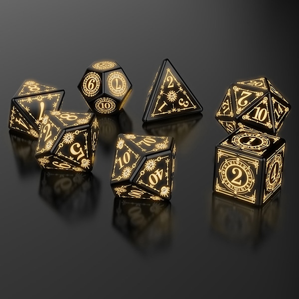7 stk. Polyhedral terninger genopladelige LED terninger rollespil tilbehør