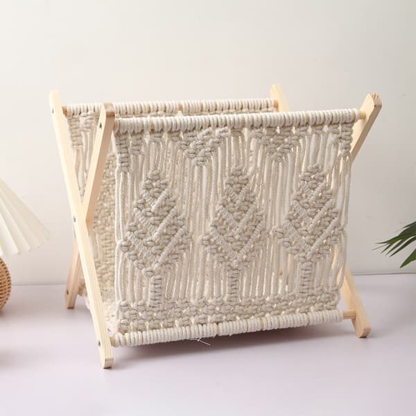 Makramee-lehtiteline Boho-lehtiteline Säilytysteline Sanomalehdille