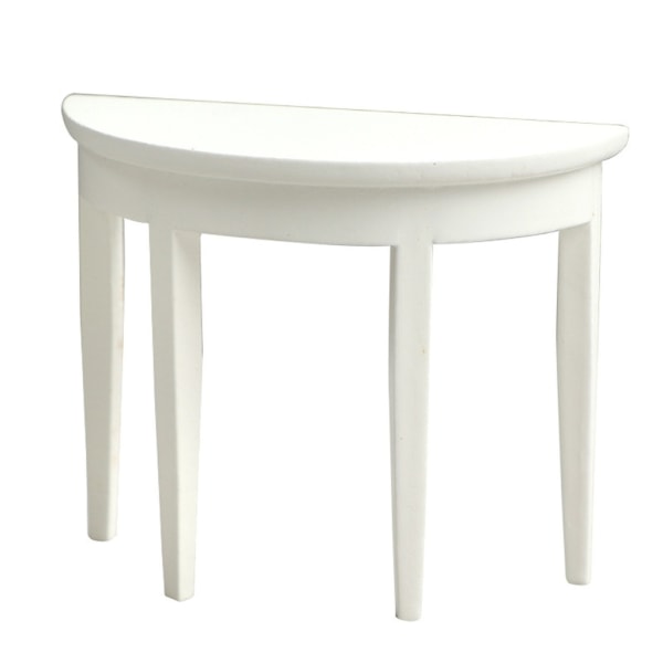 Miniatyr trä sidobord dockskåp tebord halvrundt bord modell 1: 12 skala miniatyr tillbehör för dockhus White