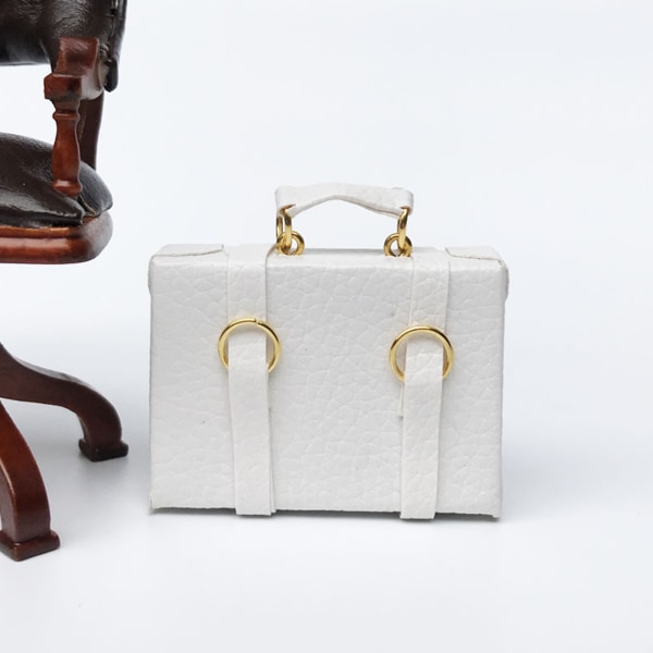 Dukkehus Mini skinnkoffert Mote miniatyrleker Trunk Clutch håndvesker White