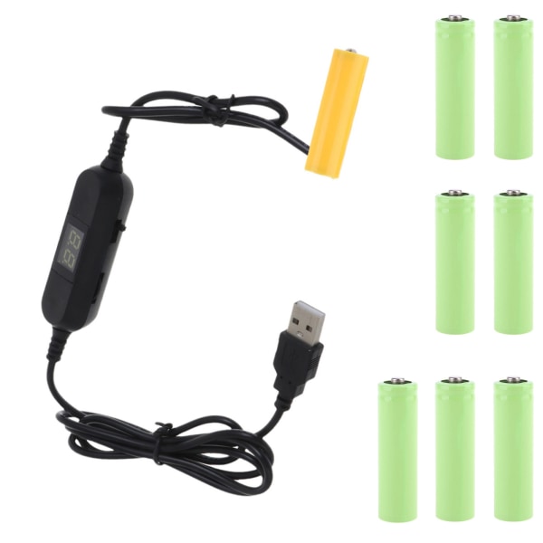 Gjenbruk USB til AA Dummy-batteri med brytervoltmeter Bytt ut 1-8 stk AA-batterier