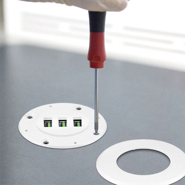 3-portars USB bordsladdare Bordsladdningsstation monteras på 2,0"/50 mm genomföringshålet med adapter och 1,5 m power White