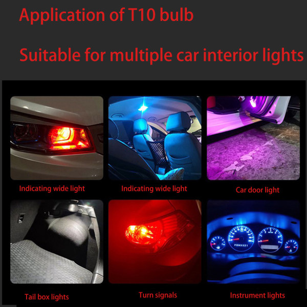 10st 6000K kupolljusinstrumentlampa LED utbyteslampor för bil akryl för skal COB för DC 12V T10 bil LED-lampor White