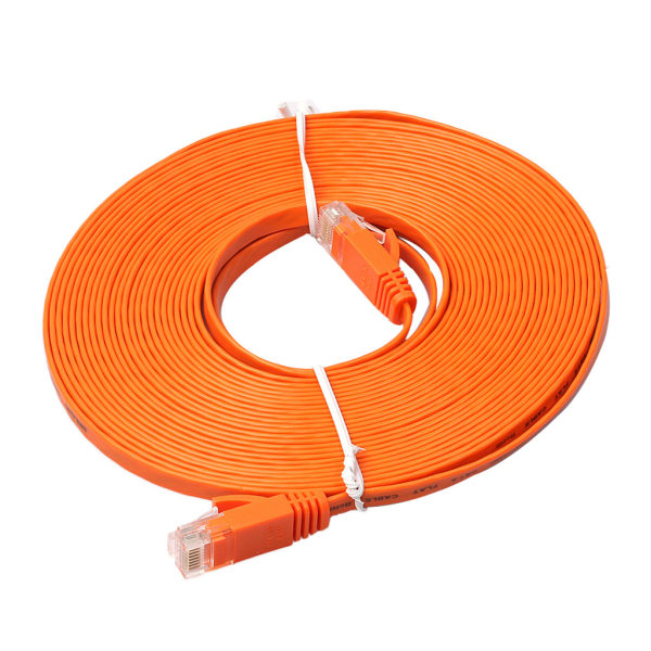 Ethernet CAT6 Internetnätverk Platt Svart Kabelsladd Patch RJ45 för PC-router Orange 15M,