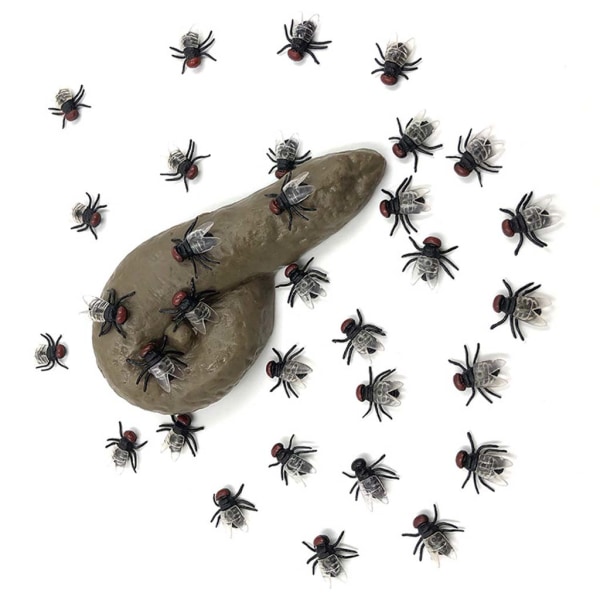 100 st falska flugor plast halloween simulerade insekt fluga insekter skämt leksaker prank Black
