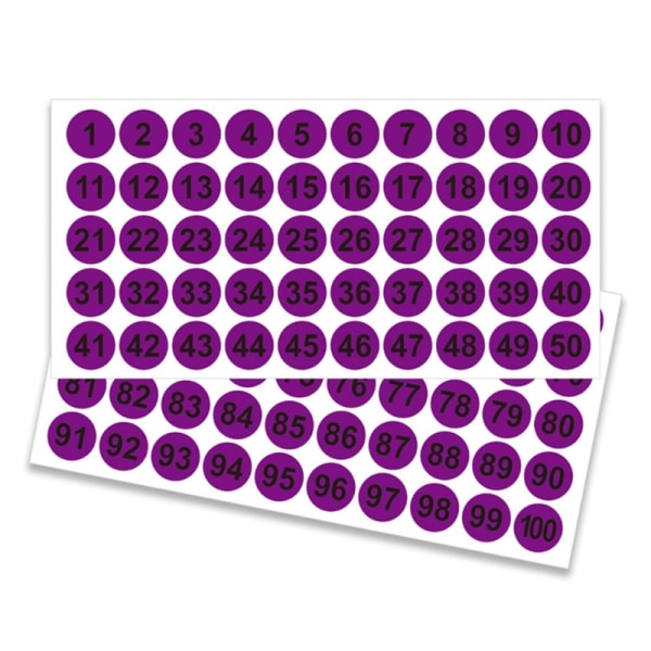 1-100 numerotarrat Itsekiinnittyvät numeroidut tarrat koulutoimiston kaappeihin Purple