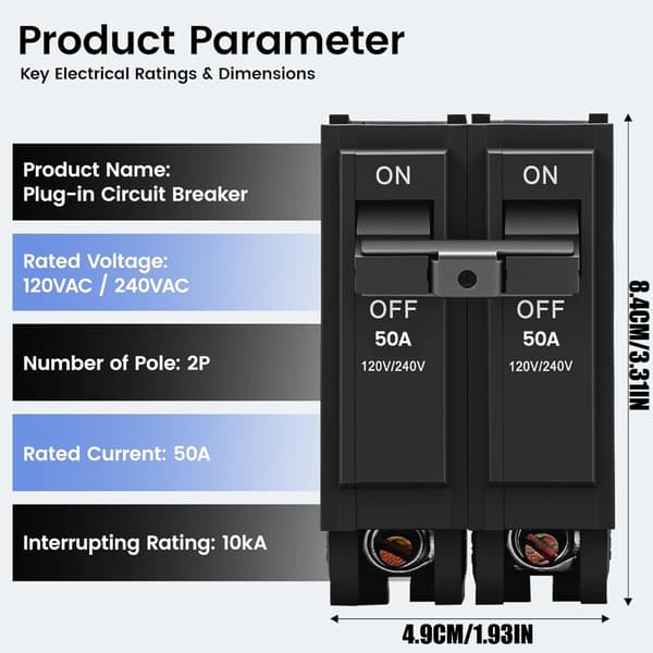 50 Amp 2-polet innsatsbryter for hjemme- og industrikabling