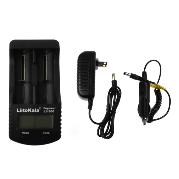 Lii-300 batteriladdare Smart laddare med 2 batteriplatser för Li-lon 26650 22650 Black