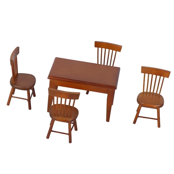 Klassisk træ spisebord og stol model figur til 1/12 skala dukkehus