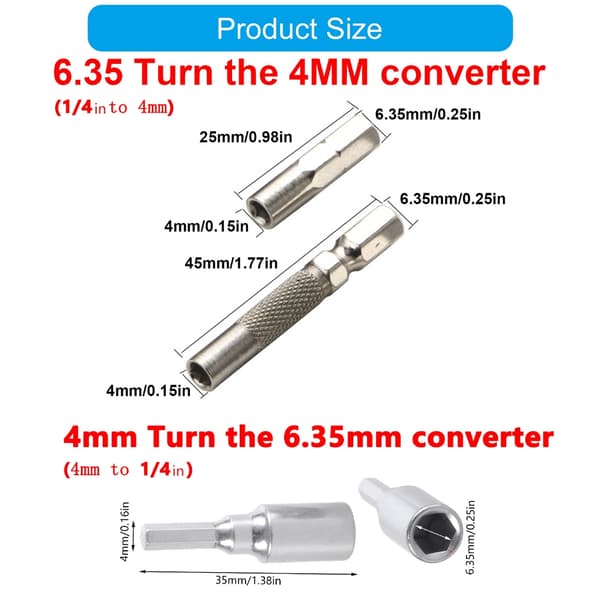 4 stk. adapter til elektrisk skruetrækker 1/4\" til 4 mm bit magnetisk adaptersæt