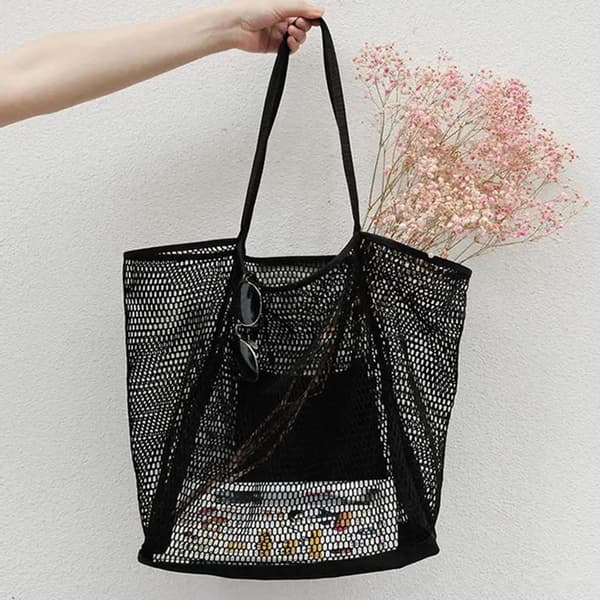 Mesh Vattentät strandväska för vuxna axelväskor White