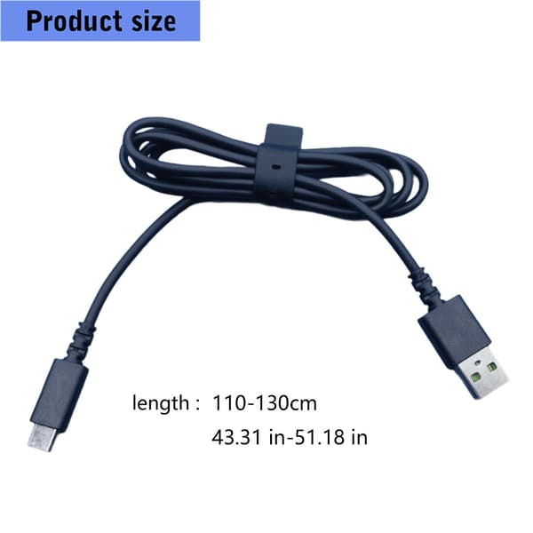 Svart USB-A til C-port ladekabel, erstatningsledning