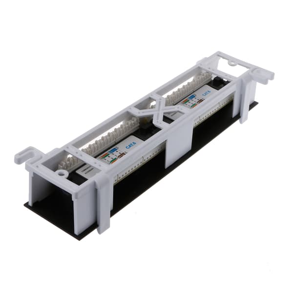 12-porters patchpanel for Cat 6, veggmontering og rackmontering, plassbesparende