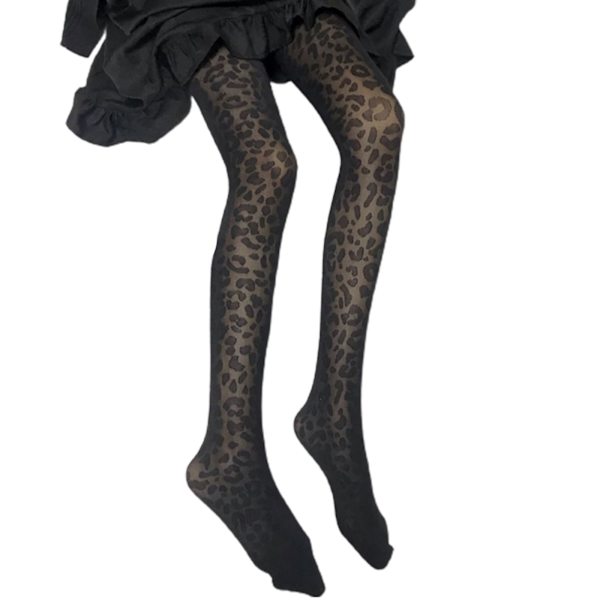 Kvinnor Sexiga Tunna Svarta Strumpbyxor Vintage Leopard Animal Print Club Sheer Tights