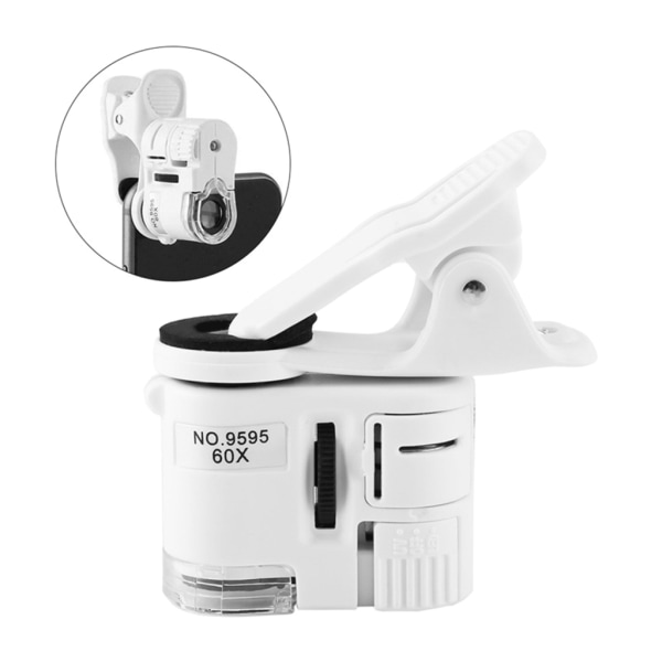 Uppgradera 60X minimobiltelefonmikroskop med UV-ljusklämma Luppmikroskopförstoringsglas för valutadetekterande ficka