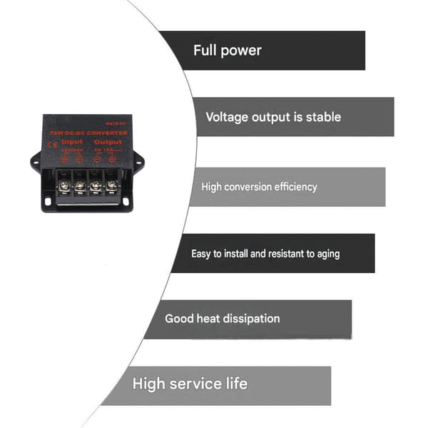 75W Strømforsyningskonvertermodul DC12V/24V til DC5V 15A til LED-strømprojekter