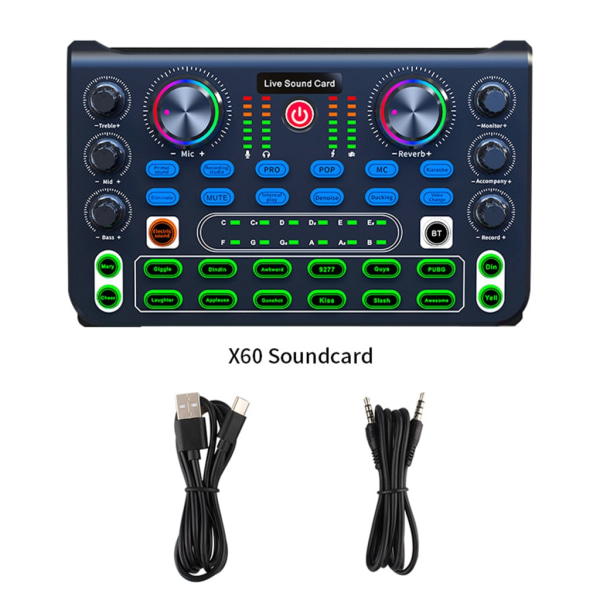 Audio Mixer Podcast Soundboard Live Sound Card för Live Recording Home KTV med Multi-Sound Effect Bluetooth-kompatibel