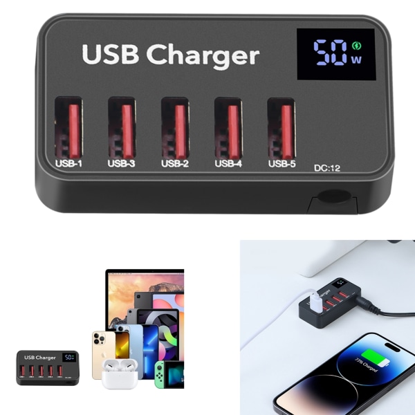5 portar 50W USB PD Quick Charge Mini USB Charger Hub Snabbladdningsstation med LED för mobiltelefon Tablet PC Universal null - AU