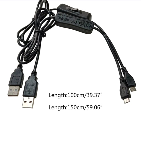USB hane till hane Micro USB -förlängningskabel USB 2.0-förlängningskabel med switchar 1.5m