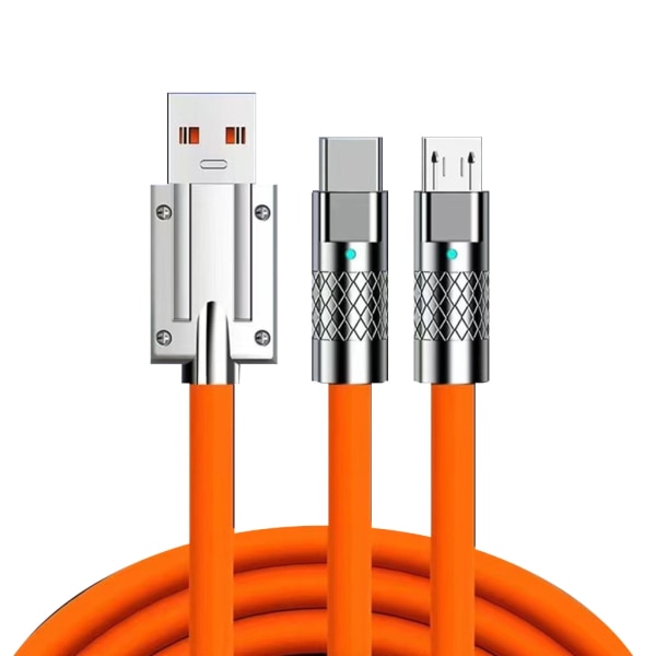 Multi Multi USB laddarkabel 2-i-1 Multiladdkabel med MicroUSB Type-C-kontakt för telefoner Orange 1.2 meters