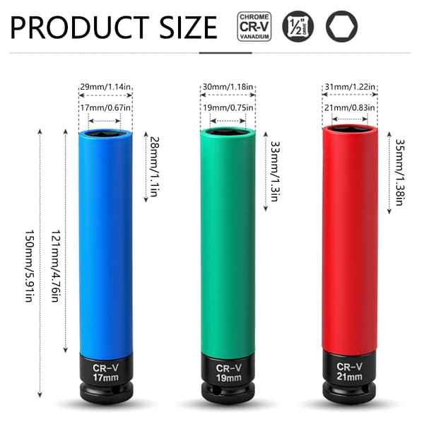 Förlängd Längd Halkfri Hylsa 17mm 19mm 21mm Kraftigt Hjulbyteskit