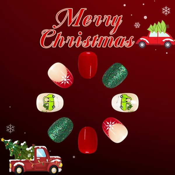 Flash Press On Fingernegl Winter Holiday Design Stabil Oval Formad Manikyrset