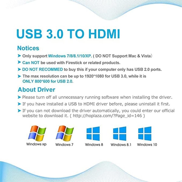 1080P High Definition Portable USB 3.0/2.0 till HDMI-kompatibel Audio Video Adapter Converter Kabel Höghastighets för hemmet White