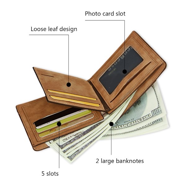 Frostad smal korthållare Multi-Slot Card Case Fickplånbok Retro Trifold-väska Dark brown
